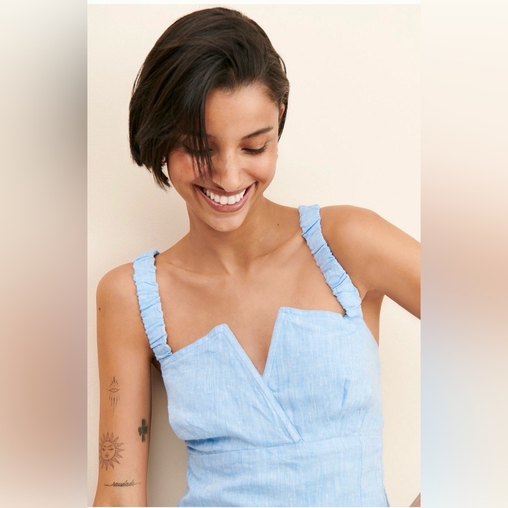 ‼️RARE‼️🎸ANTHROPOLOGIE🎸🔥NWT🔥Utility Linen Corset Top in Blue— S - Picture 3 of 14